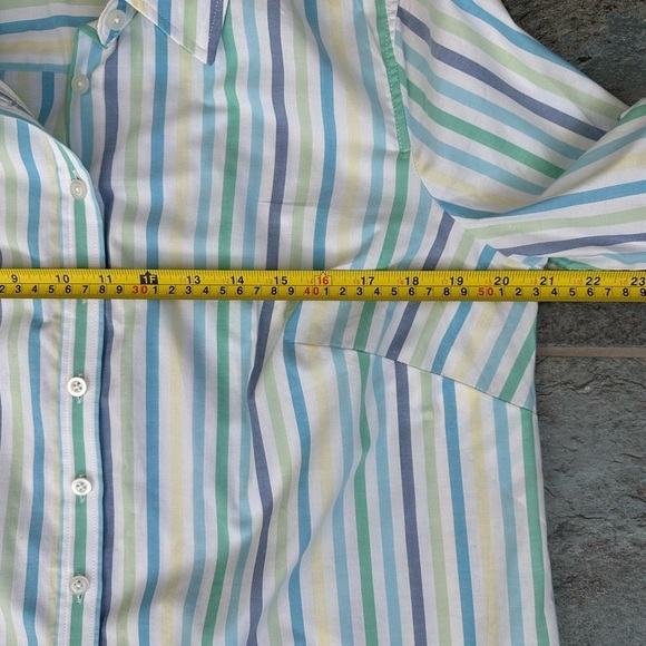 Talbots Plus Size 1X Striped Button Up Shirt 100% Cotton Roll Tab Sleeves EUC - Picture 7 of 8